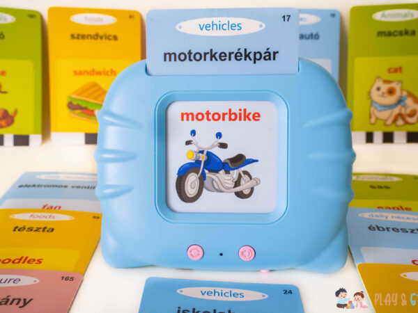 🧠 Angol-Magyar hangos tanulójáték gyerekeknek – 224 kártyával- Kék